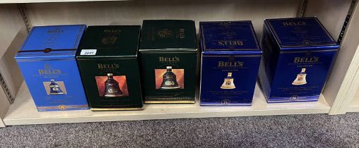 5 BELLS COMMEMORATIVE PORCELAIN WHISKY DECANTERS TO INCLUDE 50TH GOLDEN WEDDING ANNIVERSARY,