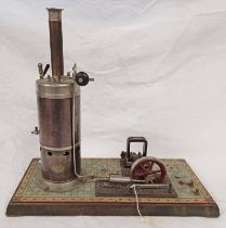 STATIONARY LIVE STEAM ENGINE WITH VERTICAL BOILER ON RECTANGULAR PLINTH BASE