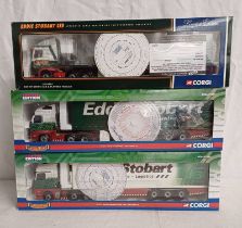 THREE CORGI 1:50 SCALE MODEL EDDIE STOBART HGVS INCLUDING CC13207 - DAF XF SPACE CAB & FLATBED