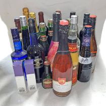 SELECTION OF VARIOUS WINE, LIQUEURS, ETC TO INCLUDE BLUE CURACAO, GERMAN WINE,