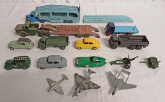 SELECTION OF PLAYWORN DINKY TOYS INCLUDING PULLOMORE CAR TRANSPORTER, BRISTOL 450,