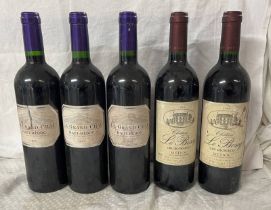 5 BOTTLES OF RED WINE TO INCLUDE 2 BOTTLES CHATEAU LE BOSCQ CRU BOURGEOIS 1996 MEDOC & 3 BOTTLES LE
