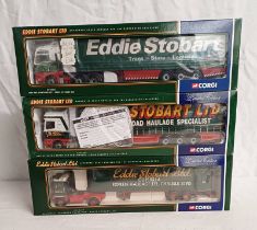 THREE CORGI 1:50 SCALE EDDIE STOBART MODEL HGVS INCLUDING CC13401 - MAN TGA CURTAINSIDE TOGETHER