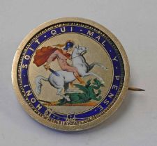 1819 GEORGE III CROWN WITH MULTI COLOURED ENAMELLED GILDED REVERSE IN MOUNT,