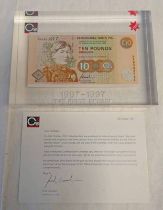 CLYDESDALE BANK PLC DISPLAY £10 NAB003917, THE FIRST DECADE 1987-1997 BANKNOTE, SLABBED,