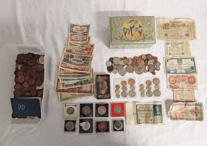 GOOD SELECTION OF VARIOUS WORLD COINS, MEDALS, BANKNOTES, ETC,