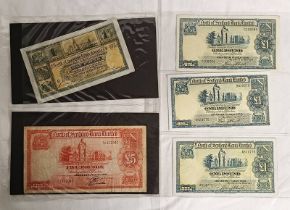 5 X NORTH OF SCOTLAND BANK BANKNOTES TO INCLUDE 1944 £5 AND 1932, 1933,