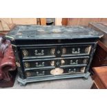 19TH CENTURY EBONISED CONTINENTAL CHEST WITH DECORATIVE BONE INLAY AND 2 SHORT OVER 2 LONG DRAWERS