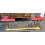 BRASS CLUB FENDER WITH BUTTONED RED LEATHER CUSHIONS - 174 CM LONG X 55 CM DEEP Condition