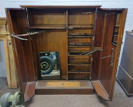 EARLY 20TH CENTURY MAHOGANY WARDROBE WITH 2 PANEL DOORS OPENING TO FITTED INTERIOR LABELLED