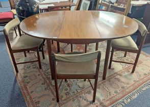 MCINTOSH EXTENDING DINING TABLE WITH FOLD-OUT LEAF & SET OF 4 MCINTOSH TEAK DINING CHAIRS.