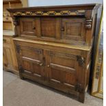 18TH CENTURY COURT CUPBOARD WITH 2 PANEL DOORS OVER 2 LARGE PANEL DOORS WITH LATER RENOVATIONS.