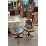 PAIR OF DRUM STYLE LEATHER TOPPED LAMP TABLES,