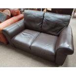 BROWN LEATHER 2 SEATER SETTEE