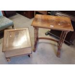 MAHOGANY BOX WITH LIFT UP SLOPED TOP ON BALL & CLAW SUPPORTS & NEST OF 2 TABLES