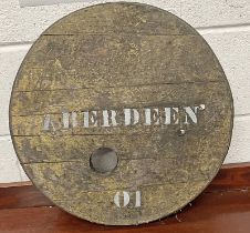 WHISKY BARREL LID MARKED ABERDEEN