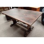 19TH CENTURY OAK REFECTORY TABLE WITH SHAPED ENDS,