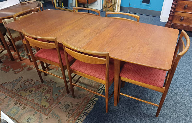 A. H. MCINTOSH TEAK RECTANGULAR DINING TABLE & SET OF 6 TEAK DINING CHAIRS.