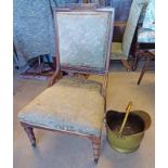 LATE 19TH CENTURY MAHOGANY FRAMED LADIES CHAIR ON TURNED SUPPORTS & BRASS COAL SCUTTLE