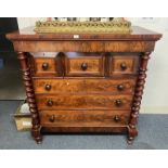 19TH CENTURY MAHOGANY OGEE CHEST WITH BARLEY TWIST DECORATION AND 3 SHORT DRAWERS OVER 3 LONG