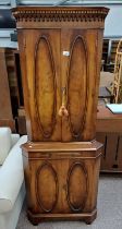 20TH CENTURY MAHOGANY CORNER COCKTAIL CABINET WITH 2 PANEL DOORS OVER 2 PANEL DOORS - 173 CM TALL