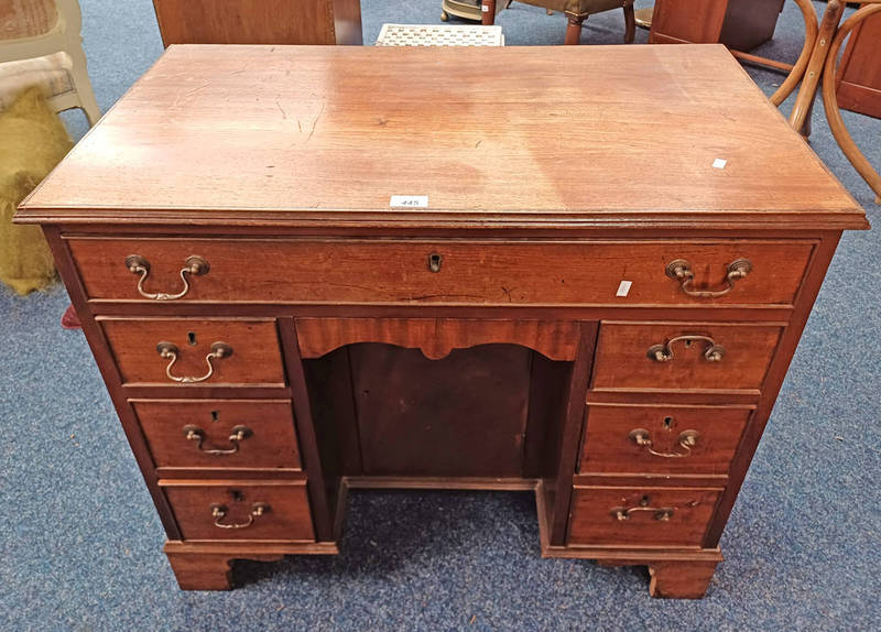 19TH CENTURY MAHOGANY DESK WITH SINGLE LONG DRAWER OVER CENTRALLY SET PANEL DOOR FLANKED TO EACH