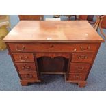 19TH CENTURY MAHOGANY DESK WITH SINGLE LONG DRAWER OVER CENTRALLY SET PANEL DOOR FLANKED TO EACH