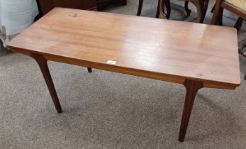 MCINTOSH TEAK RECTANGULAR COFFEE TABLE WITH 2 DRAW LEAVES ON TAPERED SUPPORTS