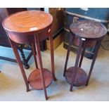 OAK CIRCULAR PLANT STAND & INLAID MAHOGANY CIRCULAR PLANT STAND