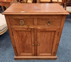 19TH CENTURY PINE CABINET WITH 2 DRAWERS OVER 2 PANEL DOORS ON PLINTH BASE,