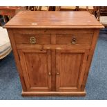 19TH CENTURY PINE CABINET WITH 2 DRAWERS OVER 2 PANEL DOORS ON PLINTH BASE,