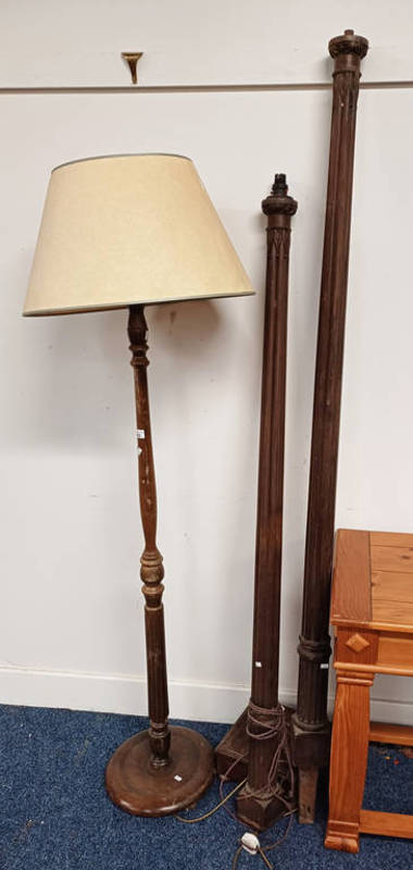 PAIR OF MAHOGANY STANDARD LAMPS WITH REEDED COLUMNS - AF & ONE OTHER STANDARD LAMP