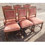 SET OF 6 19TH CENTURY OAK DINING CHAIRS WITH CARVED DECORATION ON TURNED SUPPORTS