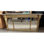 GILT FRAMED OVERMANTLE MIRROR WITH CORINTHIAN COLUMN DECORATION.