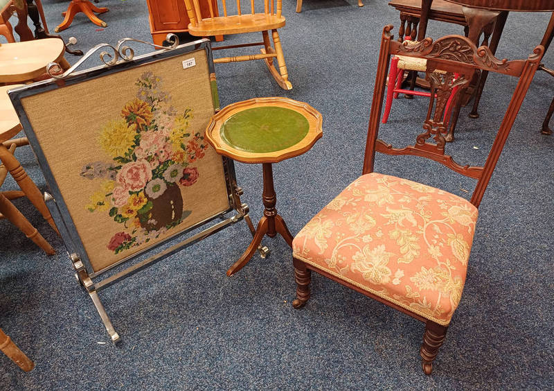 METAL FRAMED FIRE SCREEN WITH FLORAL TAPESTRY,