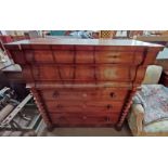 19TH CENTURY MAHOGANY OGEE CHEST WITH BARLEY TWIST DECORATION AND SINGLE DEEP DRAWER OVER 3 LONG