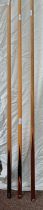 3 SNOOKER CUES, TO INCLUDE BUROUGHES & WATTS LTD,