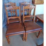 SET OF 4 MAHOGANY DINING CHAIRS WITH CARVED DECORATION ON TURNED SUPPORTS.