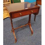 EARLY 20TH CENTURY MAHOGANY SMALL DROP LEAF SOFA TABLE WITH DRAWER