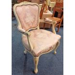 WHITE & GILT CONTINENTAL ARMCHAIR ON SHAPED SUPPORTS