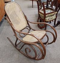 20TH CENTURY BENTWOOD ROCKING CHAIR WITH BERGERE SEAT & BACK