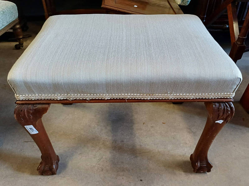 MAHOGANY RECTANGULAR STOOL ON BALL & CLAW SUPPORTS Condition Report: