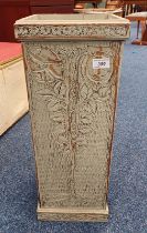 PAINTED STICK STAND WITH CARVED FLORAL DECORATION IN THE ARTS & CRAFTS STYLE,