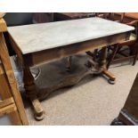 19TH CENTURY MAHOGANY MARBLE TOPPED WASH STAND - 71CM TALL X 110 CM LONG