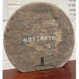 WHISKY BARREL LID PLANT POT HOLDER MARKED MONTROSE