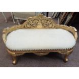 DECORATIVE GILT OVAL TOPPED STOOL ON CABRIOLE SUPPORTS