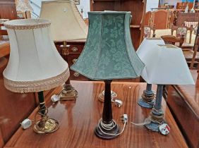 GOOD SELECTION OF TABLE LAMPS TO INCLUDE GILDED METAL & MAHGOANY LAMP,