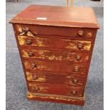 19TH CENTURY MINIATURE CHEST OF 6 DRAWERS ON PLINTH BASE.