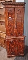 MAHOGANY CORNER CABINET WITH 2 PANEL DOORS OVER 2 PANEL DOORS