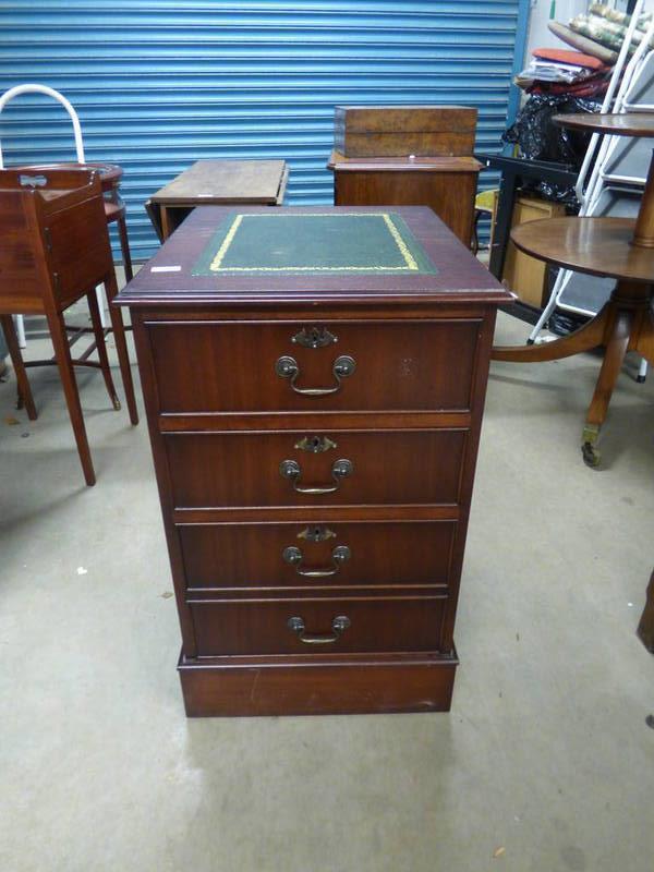 MAHOGANY 4-DRAWER CHEST WITH LEATHER INSET TOP - 79CM TALL